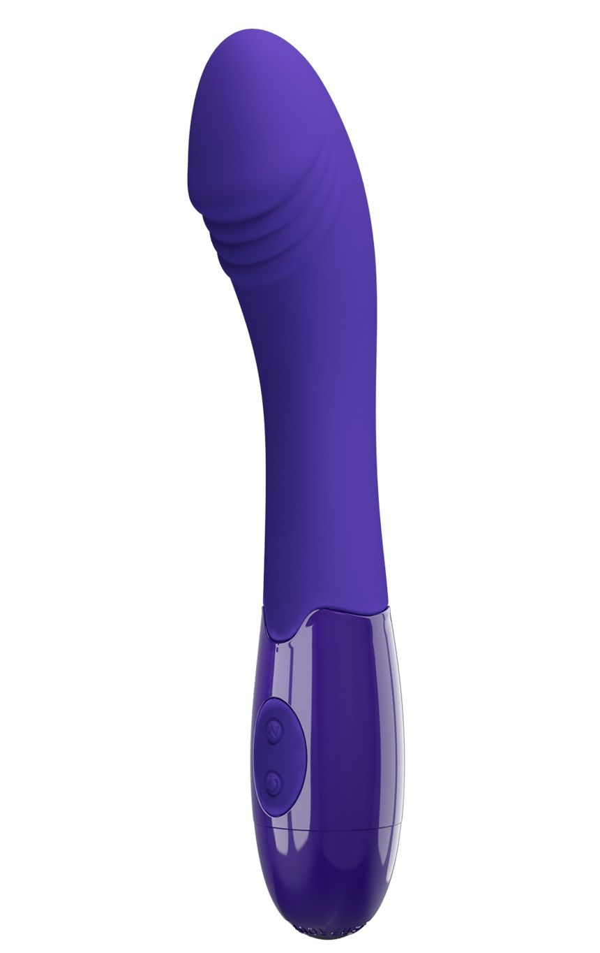 Фиолетовый вибростимулятор Elemetal. Благодаря изогнутой форме идеально подходит для G-стимуляции. 30 режимов вибрации.