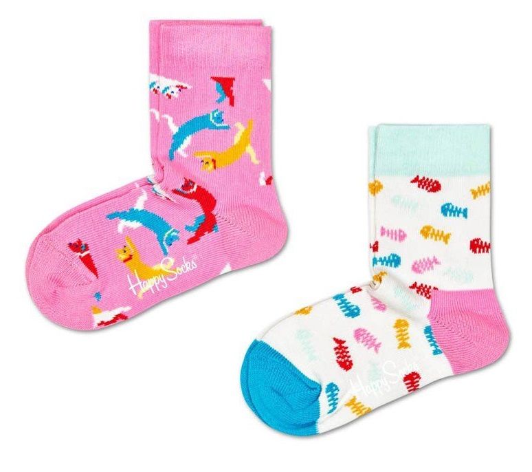 Детские носки 2-Pack Cat Socks. В наборе 2 пары - с кошками и со скелетами рыб.