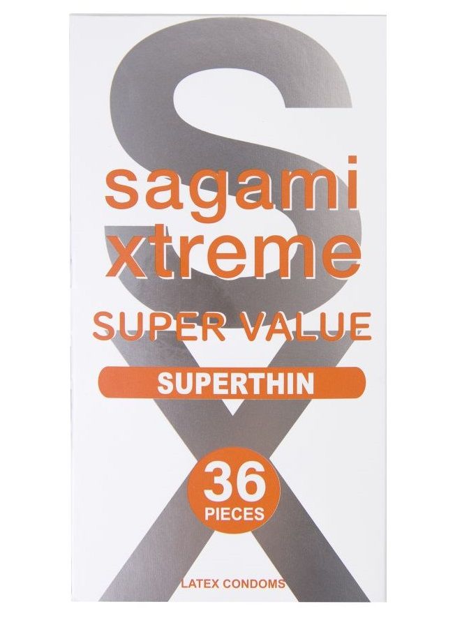 Может ли секс с презервативом быть таким же естественным, как без него? Да, ведь презервативы Sagami Xtreme Superthin разработаны с учетом передовых японских технологий для максимально комфортных и естественных ощущений обоих партнеров. <br><br>  Новая большая упаковка из 36 презервативов экономит бюджет и стимулирует чаще заниматься любовью. Ультратонкие – толщина стенки презерватива всего 0,04 мм, вы только представьте — тоньше человеческого волоса почти в 2 раза, при сохранении самой высокой эластичности и надежности. Их стенки настолько тонкие, что вы сможете забыть о присутствии презерватива и легко насладиться всей гаммой ощущений от близости. <br><br>  Гладкие прозрачные Sagami Xtreme с накопителем плотно прилегают к члену, предотвращая сползание. Безопасные Sagami Xtreme производятся из 100% натурального латекса, не имеют запаха и надежно защищают от нежелательной беременности и ЗППП. Силиконовый лубрикант обеспечивает максимально комфортное проникновение и длительное шелковистое скольжение.   В упаковке - 36 шт.<br> Толщина стенки - 0,04 мм.<br> Номинальная ширина - 52+/-2 мм.