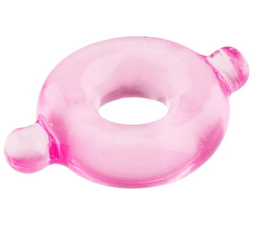 Розовое эрекционное кольцо с ушками для удобства надевания BASICX TPR COCKRING PINK.