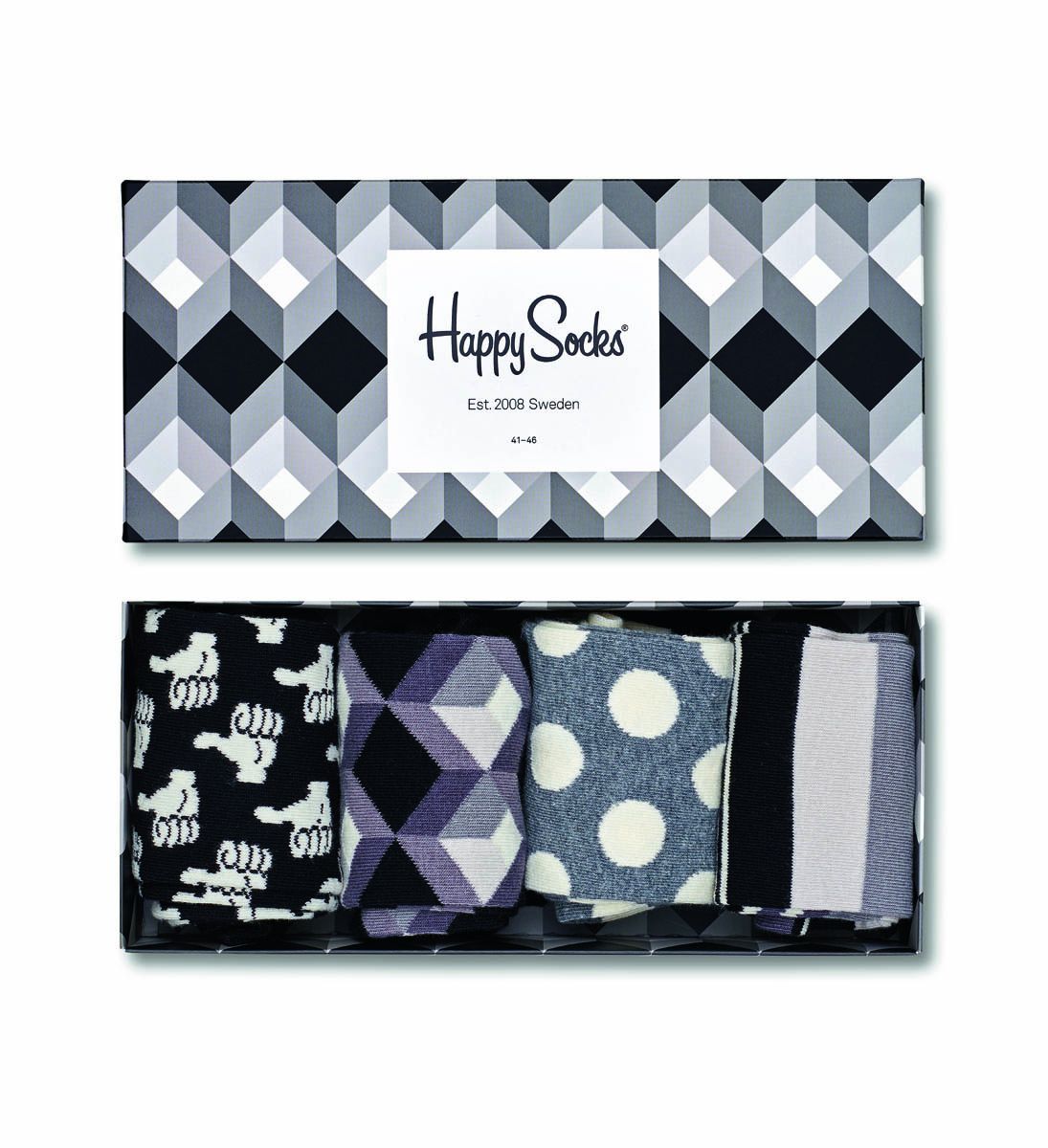 Подарочный набор носков 4-Pack Black and White Socks Gift Set. В наборе 4 пары с разными принтами.