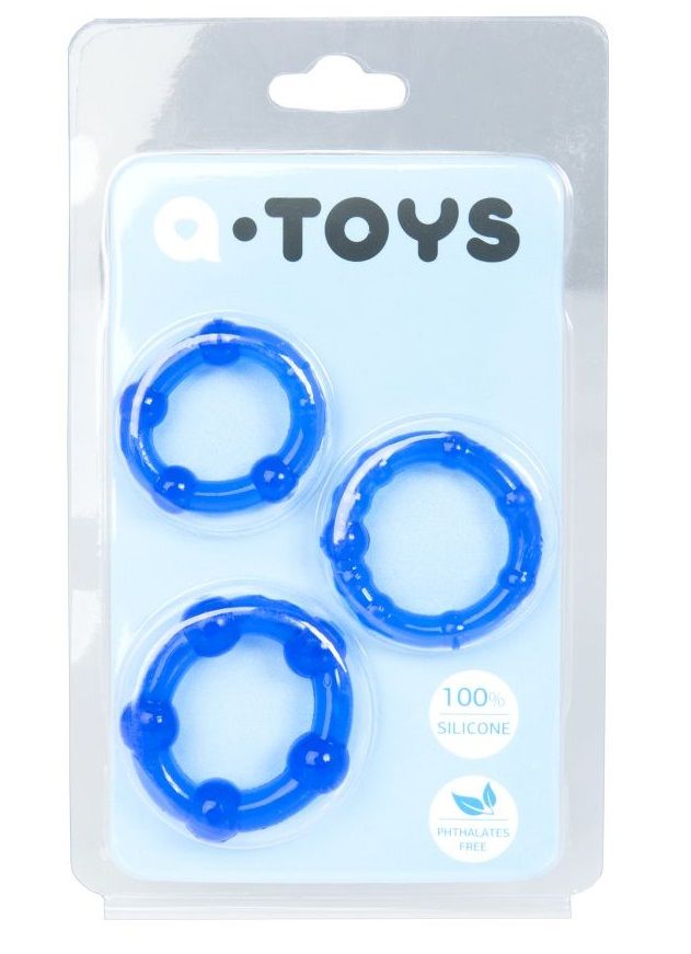 Эрекционные силиконовые кольца A-Toys для усиления эрекции и продления полового акта. Диаметр колец - 2,8, 3 и 3,2 см.