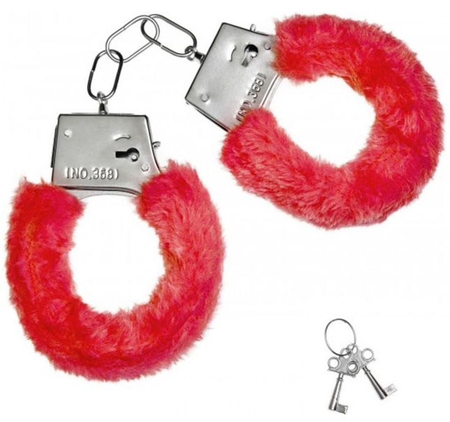 Меховые наручники на металлической сцепке с ключиками.