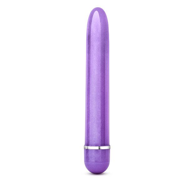 Фиолетовый тонкий классический вибратор Slimline Vibe. Идеально гладкий. Мультискоростная вибрация. Рабочая длина - 14,6 см.