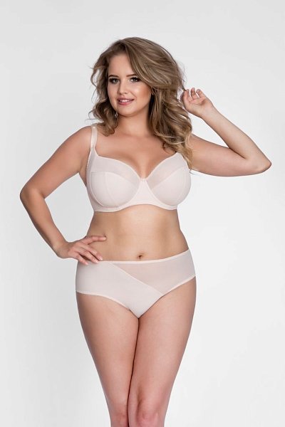 Бюстгальтер на косточках, с боковым подкроем, с боковыми поддержками, чашки шитые, форма цветка с сайс апортом, из микрофибры, верхняя часть из двойной сетки. Бретельки пришиты, регулируются по длине, на спине застёжка - удлинитель на крючках.