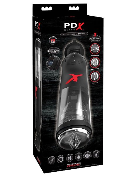 Внутри пластикового корпуса насадка из прозрачного эластомера, двигающаяся с 5-ю скоростями в 10-ти режимах ротации, вибрации, пульсации и эскалации. Испытайте новые и фантастические ощущения с данным новейшим автоматическим перезаряжаемым мастурбатором от американского бренда PipeDream с функцией ротации. <br><br>  Три сменные насадки: тугая киска, узкая попка и упругие губы. Все это дополняется LED подсветкой, присоской-креплением и держателем для планшета. Просто добавьте немного смазки и наслаждайтесь.<br><br>  • Пожалуйста заряжайте мастурбатор не менее двух часов.<br> • При применении мастурбатора с присоской-креплением - закрепите присоску на поверхности, поверните рычаг в положение LOCK. После применения мастурбатора поверните рычаг в положение OPEN и открепите мастурбатор от поверхности. Во избежании поломки, никогда не пытайтесь отсоединить присоску от поверхности не переключив рычаг в положение OPEN.<br> • Для включения и выключения мастурбатора нажмите кнопку питания на колбе.<br> • Для смены режимов нажимайте на кнопки со стрелками.<br> • Для увеличения или уменьшения интенсивности нажимайте на кнопки + и -.<br> • После применения обязательно промывайте насадку теплой водой с мылом или особыми средствами для очистки интимных игрушек.<br> • Не допускайте попадания влаги внутрь управляющего блока на верхней части колбы.   Время зарядки - 2 часа.<br> Время работы - 1,5 часа.