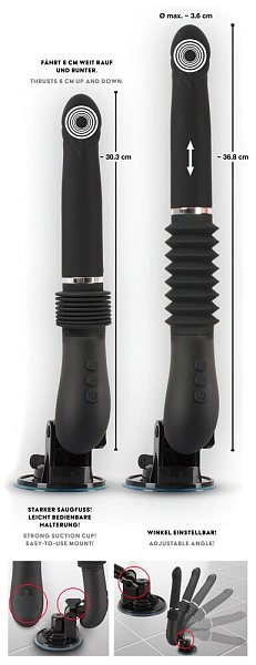 Вибратор RC Fucking Machine 2.0 со съемным, регулируемым по углу наклона основанием на присоске, которое прочно и надежно прилипает к любой гладкой поверхности для удовольствия без рук. 7 режимов вибрации и 3 режима фрикций могут управляться отдельно и в комбинации с беспроводным пультом дистанционного управления (с замком-ключом) - даже вашим партнером. С мягкой на ощупь поверхностью, бархатистый силиконовый ствол с выраженной головкой обеспечивает беззаботное, плавное удовольствие от толчков. Вибратор и пульт дистанционного управления перезаряжаемые - USB-кабель для зарядки входит в комплект. Длина фрикции - 6,5 см.