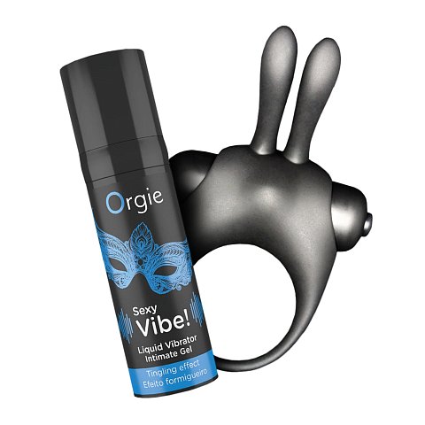 Откройте уникальные сенсорные ощущения с набором Orgie Vibe! Bunny. Комплект сочетает покалывающий эффект жидкого вибратора Sexy Vibe! с интенсивными вибрациями силиконового кольца в форме кролика, предлагая 10 режимов вибрации для максимальной стимуляции.<br><br>  Sexy Vibe! Liquid Vibrator пробуждает глубокие и неотразимые ощущения. Виброкольцо в виде кролика имеет 10 режимов вибрации для усиленного воздействия.   В комплекте: эрекционное кольцо, жидкий вибратор Sexy Vibe! Liquid Vibrator (15 мл.)