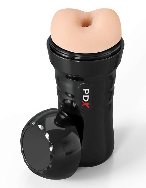 Мастурбатор в пластиковой колбе с входом в виде реалистичной, анатомически детализированного ануса.  Игрушка самосмазывающаяся — для активации смазки достаточно добавить немного воды.  Вставка выполнена из мягкого, эластичного TPR-материала, приятного на ощупь, без постороннего запаха. Легко растягивается, адаптируясь под индивидуальные особенности.  Колба изготовлена из прочного пластика ABS. Внутренняя поверхность мастурбатора имеет рельефную, ребристую структуру для яркой и интенсивной стимуляции.