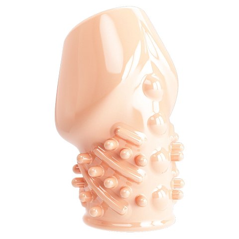 Насадка на пенис. Материал мягкий и эластичный, но достаточно прочный, чтобы оставаться на пенисе. Он подходит для любого обхвата, плотно прилегает к коже, задерживает кровь и помогает достичь более длительной и сильной эрекции. Он также подходит для постепенной тренировки потенции и продления приятного времени за счет уменьшения стимуляции чувствительных участков головки, задерживая эякуляцию.