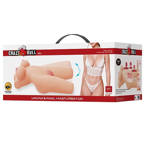 Секс-кукла Mia выполнена в образе взрослой женщины с идеальными изгибами для максимально реалистичного опыта. У неё большая округлая грудь, упругая попка и стройная талия, а внутренняя структура включает два канала — вагинальный и анальный для насыщенной стимуляции. Подвижные ноги позволяют принимать удобные позы и экспериментировать с любимыми позициями. Размеры - 50 х 23,5 х 18,5 см.