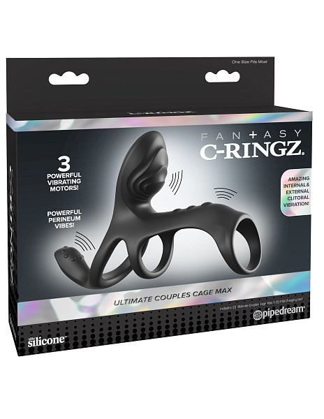 Откройте максимум удовольствия для двоих с Ultimate Couples Cage Max — премиальной насадкой с тремя моторами, созданной, чтобы разжечь страсть с каждого ракурса — особенно для неё.  В сердце этого устройства — двойная клиторальная стимуляция, которая сочетает внутренние и внешние вибрации. Пока вы двигаетесь, она ощущает глубокие, проникающие волны внутри, а текстурированный внешний стимулятор нежно и точно массирует клитор. Результат — тотальное удовольствие, охватывающее все чувствительные точки одновременно.  Для него — плотное кольцо из элитного силикона, которое усиливает эрекцию, продлевает акт и делает каждое движение ярче. Отдельный мотор в области промежности создаёт мощные низкочастотные вибрации, наполняя всё тело и синхронизируя удовольствие обоих партнёров.  Управление простое и интуитивное: одна кнопка, 3 скорости и 7 уникальных режимов — для удовольствия под любое настроение. А благодаря водонепроницаемому корпусу наслаждаться можно где угодно — в спальне, душе или джакузи. Диаметр колец - 3,3, 3,3 и 3,8 см.