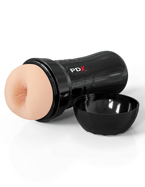 Мастурбатор в пластиковой колбе с входом в виде реалистичной, анатомически детализированного ануса.  Игрушка самосмазывающаяся — для активации смазки достаточно добавить немного воды.  Вставка выполнена из мягкого, эластичного TPR-материала, приятного на ощупь, без постороннего запаха. Легко растягивается, адаптируясь под индивидуальные особенности.  Колба изготовлена из прочного пластика ABS. Внутренняя поверхность мастурбатора имеет рельефную, ребристую структуру для яркой и интенсивной стимуляции.