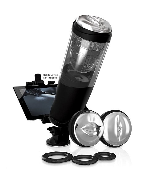 Внутри пластикового корпуса насадка из прозрачного эластомера, двигающаяся с 5-ю скоростями в 10-ти режимах ротации, вибрации, пульсации и эскалации. Испытайте новые и фантастические ощущения с данным новейшим автоматическим перезаряжаемым мастурбатором от американского бренда PipeDream с функцией ротации. <br><br>  Три сменные насадки: тугая киска, узкая попка и упругие губы. Все это дополняется LED подсветкой, присоской-креплением и держателем для планшета. Просто добавьте немного смазки и наслаждайтесь.<br><br>  • Пожалуйста заряжайте мастурбатор не менее двух часов.<br> • При применении мастурбатора с присоской-креплением - закрепите присоску на поверхности, поверните рычаг в положение LOCK. После применения мастурбатора поверните рычаг в положение OPEN и открепите мастурбатор от поверхности. Во избежании поломки, никогда не пытайтесь отсоединить присоску от поверхности не переключив рычаг в положение OPEN.<br> • Для включения и выключения мастурбатора нажмите кнопку питания на колбе.<br> • Для смены режимов нажимайте на кнопки со стрелками.<br> • Для увеличения или уменьшения интенсивности нажимайте на кнопки + и -.<br> • После применения обязательно промывайте насадку теплой водой с мылом или особыми средствами для очистки интимных игрушек.<br> • Не допускайте попадания влаги внутрь управляющего блока на верхней части колбы.   Время зарядки - 2 часа.<br> Время работы - 1,5 часа.