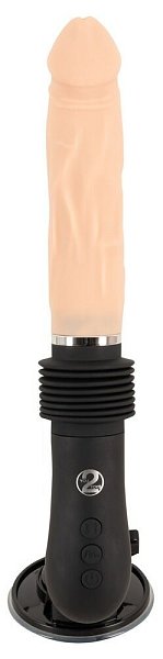 Вибратор в виде пениса. Со съемной присоской. Практичный пульт дистанционного управления. Длина фрикции 6,5 см. 3 скорости фрикций, 7 режимов вибрации. Толчки  и вибрации можно регулировать отдельно. Бархатисто-шелковистый силикон. Сильная всасывающая база, регулируемая под углом 90 градусов. Перезаряжаемый девайс - в комплекте USB-кабель для зарядки. Длина фрикции - 6,5 см.