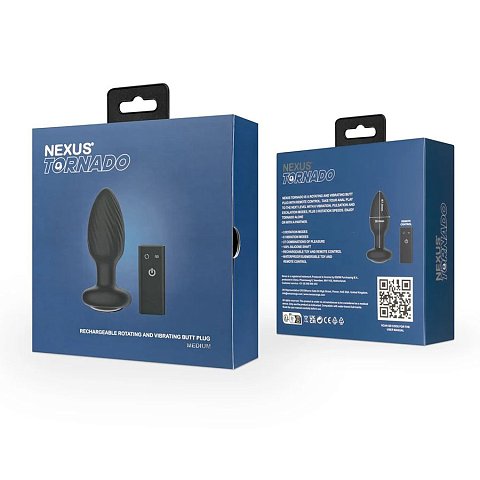 Nexus Tornado — это вращающаяся и вибрирующая анальная пробка с дистанционным управлением. Поднимите свою игру на новый уровень. В арсенале втулки 6 режимов вибрации, пульсации и усиления, а также 3 скорости вращения. Благодаря небольшому размеру она отлично подходит для новичков или для тех, кто хочет получить больше удовольствия и интересных ощущений от ротации. Пульт дистанционного управления работает на расстоянии до 8 метров, так что вы сможете наслаждаться Tornado в одиночку или с партнёром. Эта перезаряжаемая игрушка изготовлена из силикона высокого качества, а ее корпус полностью водонепроницаем и отлично подходит для игр в ванной или душе.  Рабочая длина - 8,7 см.