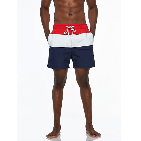 Трехцветные мужские шорты для пляжа. Быстросохнущая ткань. Подходят для пляжного отдыха и плаванья.