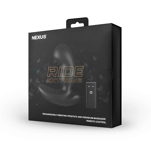 Для тех, кто любит большие игрушки! Nexus Ride Extreme — это вибрирующий массажер простаты и промежности с дистанционным управлением. Кольцевой вибрирующий стержень обеспечит тщательный массаж простаты для максимального удовлетворения, в то время как основание посылает глубокие гулкие вибрации в промежность. Вибратор оснащен 2 моторчиками, которые работают и управляются независимо друг от друга. Наслаждайтесь стимуляцией эрогенных зон одновременно или по отдельности. Поставляется с пультом дистанционного управления, который работает на расстоянии до 8 метров. 6 вибраций стержня. 6 базовых вибраций.	Водонепроницаемый.	 Рабочая длина - 10,3 см.
