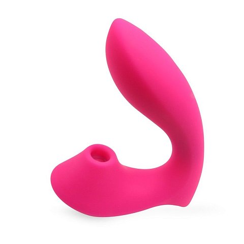 Розовый L-образный вибромассажёр с вакуумной стимуляцией 3,5’’ Silicone Billow Suction Lover. 10 режимов вибрации, 4 режима вакуума.