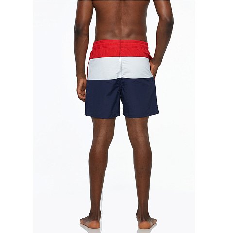 Трехцветные мужские шорты для пляжа. Быстросохнущая ткань. Подходят для пляжного отдыха и плаванья.