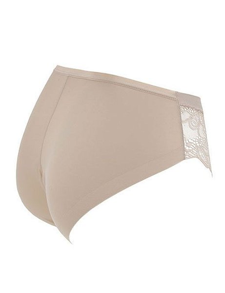 Трусики-слип со средней линией талии из мягкой эластичной микрофибры, облегающей тело словно вторая кожа. Высота бочка 9 см. Пояс обработан мягкой и эластичной окантовкой. Линия открытия ноги спереди декорированы вставками из цветочного кружева. Имеют анатомическую посадку за счет сборки по заднему шву и бесшовный край по линии открытия ноги. Ластовица выполнена из уникального хлопкового материала.