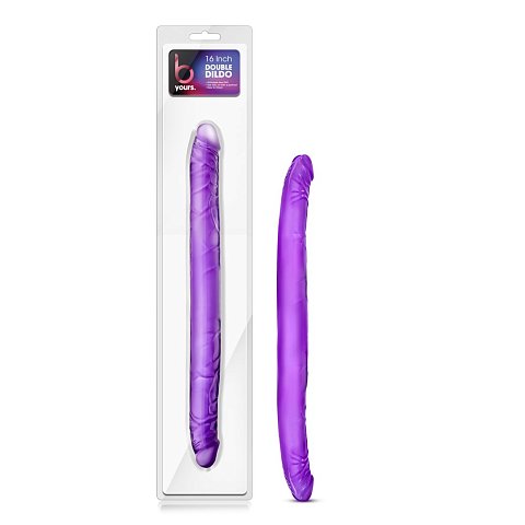 Фиолетовый двусторонний фаллоимитатор B Yours 16  Double Dildo. Имеет реалистичный рельеф. Гибкий ствол.