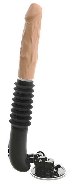 Вибратор в виде пениса. Со съемной присоской. Практичный пульт дистанционного управления. Длина фрикции 6,5 см. 3 скорости фрикций, 7 режимов вибрации. Толчки  и вибрации можно регулировать отдельно. Бархатисто-шелковистый силикон. Сильная всасывающая база, регулируемая под углом 90 градусов. Перезаряжаемый девайс - в комплекте USB-кабель для зарядки. Длина фрикции - 6,5 см.