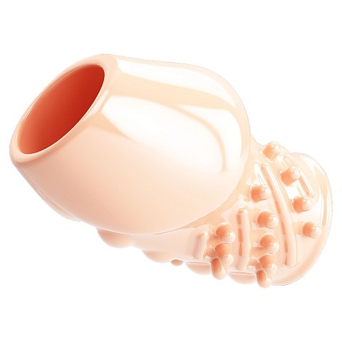 Насадка на пенис. Материал мягкий и эластичный, но достаточно прочный, чтобы оставаться на пенисе. Он подходит для любого обхвата, плотно прилегает к коже, задерживает кровь и помогает достичь более длительной и сильной эрекции. Он также подходит для постепенной тренировки потенции и продления приятного времени за счет уменьшения стимуляции чувствительных участков головки, задерживая эякуляцию.