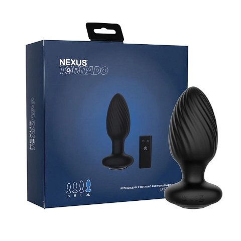 Nexus Tornado — это вращающаяся и вибрирующая анальная пробка с дистанционным управлением. Поднимите свою игру на новый уровень. В арсенале втулки 6 режимов вибрации, пульсации и усиления, а также 3 скорости вращения. Благодаря большому размеру он отлично подходит для пользователей среднего и продвинутого уровня или для тех, кто хочет получить больше удовольствия и интересных ощущений от ротации. Пульт дистанционного управления работает на расстоянии до 8 метров, так что вы сможете наслаждаться Tornado в одиночку или с партнёром. Эта перезаряжаемая игрушка изготовлена из силикона высокого качества, а ее корпус полностью водонепроницаем и отлично подходит для игр в ванной или душе.  Рабочая длина - 9,8 см.