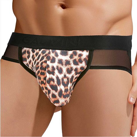Сексуальные мужские трусы-джоки с леопардовой вставкой по центру.