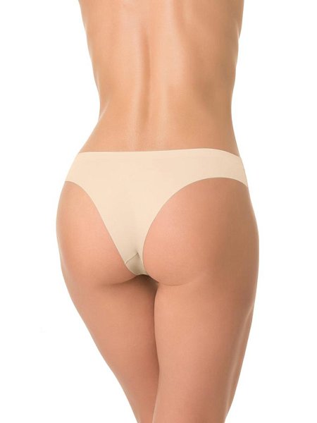 Трусы-бразилиана со средней линией талии. Изделие выполнено из деликатной микрофибры. Вырез ножки обработан с использованием технологии лазерный край. Талия проклеена вподгибку основным полотном. Хлопковая ластовица притачана к изделию потайным швом. Благодаря особенностям обработки материалов изделие абсолютно незаметно под одеждой.