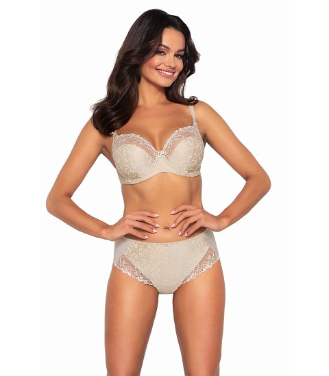 Бюстгальтер с мягкими чашечками на косточках, с боковым подкроем. Чашки шитые из эластичной ткани с цветочным принтом и сетки с вышивкой.  Пояс из эластичного сетчатого полотна. Бретельки регулируются по длине, не отстёгиваются. На спине застёжка на удлинитель, количество крючков в ряду застёжки увеличивается пропорционально размеру бюстгальтера, фурнитура металлическая цвета меди. Проверенная конструкция, классический дизайн и нежные цвета — идеальное трио, на которое можно положиться в любой ситуации. Мягкие чашечки бюстгальтера с плотным принтом в виде девичьих цветочков выполнены из эластичной ткани, дополненной в верхней части ажурной вышивкой, которая красиво подчеркивает женственные формы и кокетливо обнажает соблазнительный овал бюста.  У бюстгальтеров/купальных лифов AVA довольно тугой пояс, который адаптируется под тело после нескольких дней носки или одной-двух стирок. Рекомендуем использовать удлинитель пояса бюстгальтера на первое время либо выбирать следующий за «своим» размер, с поясом длиннее.