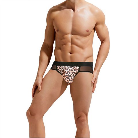 Сексуальные мужские трусы-джоки с леопардовой вставкой по центру.