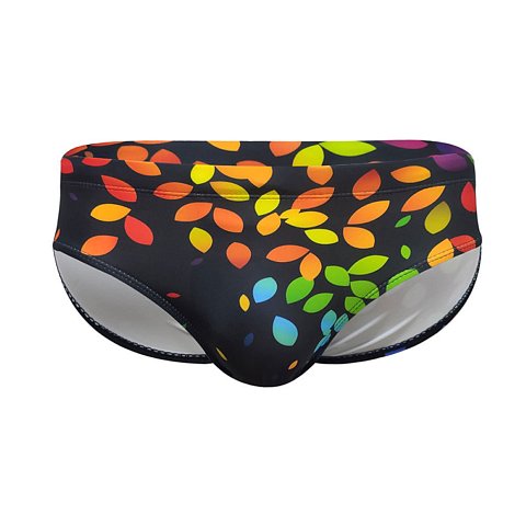 Черные мужские плавки с цветными листиками.