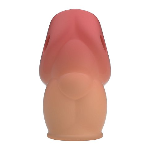 Насадка на пенис. Материал мягкий и эластичный, но достаточно прочный, чтобы оставаться на пенисе. Он подходит для любого обхвата, плотно прилегает к коже, задерживает кровь и помогает достичь более длительной и сильной эрекции. Он также подходит для постепенной тренировки потенции и продления приятного времени за счет уменьшения стимуляции чувствительных участков головки, задерживая эякуляцию.