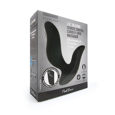 Черный вибромассажер простаты 3,5’’ Remote Control Curve P-spot Massager. 15 режимов вибрации. Два виброэлемента - в стволе и в основании. Дистанционный пульт управления. Рабочая длина - 10,5 см.