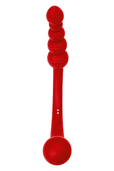 Если вы хотите привнести в свою интимную жизнь больше разнообразия, двусторонний вибратор из серии Black&Red станет вашим незаменимым спутником. Этот стильный и мощный аксессуар ярко красного цвета, оснащенный двумя моторами, идеально подходит для экспериментов как в соло-играх, так и в паре. Уникальная конструкция позволяет использовать его для различных видов стимуляции: вагинальной и анальной, а также для воздействия на точку G или точку Р. <br><br>  Гладкий ствол с широкой головкой (диаметр 4 см) — идеально подходит для глубокого и чувственного проникновения, даря насыщенные вибрации. Анальная цепочка из 4 шариков с ребристой поверхностью (диаметр от 2,3 до 3,5 см) — создаёт волнующую стимуляцию чувствительных зон, постепенно увеличивая интенсивность ощущений. Заканчивается каплевидным наконечником для более легкого введения.<br><br>  Оба конца этого вибратора оборудованы мощными моторами, которые предлагают 10 режимов вибрации, позволяя выбрать оптимальный уровень наслаждения для каждого момента. Водонепроницаемость по стандарту IPX6 даёт возможность использовать его даже в воде, превращая каждое мгновение в настоящую феерию удовольствия. Заряжается с помощью магнитного порта USB-кабеля. <br><br>  Включается и управляется двумя кнопками. Первая кнопка – включение. Вторая кнопка переключает режимы вибрации. Изготовленный из высококачественного силикона с нежным silk-покрытием и дополненный стильной хромированной вставкой, вибратор Black&Red не только безопасен и приятен на ощупь, но и радует своим элегантным внешним видом. Откройте мир новых ощущений с двусторонним вибратором Black&Red.