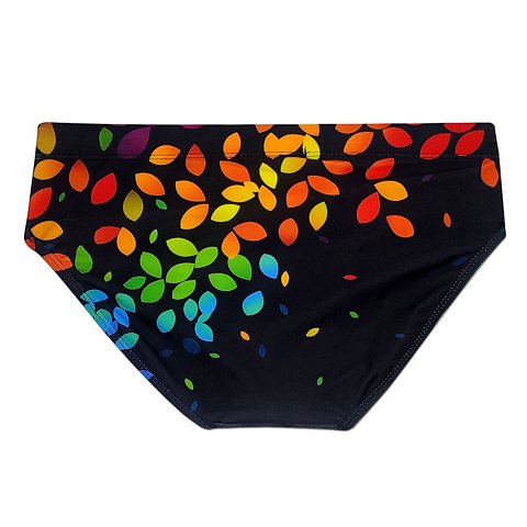 Черные мужские плавки с цветными листиками.