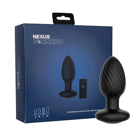 Nexus Tornado — это вращающаяся и вибрирующая анальная пробка с дистанционным управлением. Поднимите свою игру на новый уровень. В арсенале втулки 6 режимов вибрации, пульсации и усиления, а также 3 скорости вращения. Благодаря большому размеру он отлично подходит для пользователей среднего и продвинутого уровня или для тех, кто хочет получить больше удовольствия и интересных ощущений от ротации. Пульт дистанционного управления работает на расстоянии до 8 метров, так что вы сможете наслаждаться Tornado в одиночку или с партнёром. Эта перезаряжаемая игрушка изготовлена из силикона высокого качества, а ее корпус полностью водонепроницаем и отлично подходит для игр в ванной или душе.  Рабочая длина - 9,1 см.