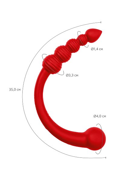Если вы хотите привнести в свою интимную жизнь больше разнообразия, двусторонний вибратор из серии Black&Red станет вашим незаменимым спутником. Этот стильный и мощный аксессуар ярко красного цвета, оснащенный двумя моторами, идеально подходит для экспериментов как в соло-играх, так и в паре. Уникальная конструкция позволяет использовать его для различных видов стимуляции: вагинальной и анальной, а также для воздействия на точку G или точку Р. <br><br>  Гладкий ствол с широкой головкой (диаметр 4 см) — идеально подходит для глубокого и чувственного проникновения, даря насыщенные вибрации. Анальная цепочка из 4 шариков с ребристой поверхностью (диаметр от 2,3 до 3,5 см) — создаёт волнующую стимуляцию чувствительных зон, постепенно увеличивая интенсивность ощущений. Заканчивается каплевидным наконечником для более легкого введения.<br><br>  Оба конца этого вибратора оборудованы мощными моторами, которые предлагают 10 режимов вибрации, позволяя выбрать оптимальный уровень наслаждения для каждого момента. Водонепроницаемость по стандарту IPX6 даёт возможность использовать его даже в воде, превращая каждое мгновение в настоящую феерию удовольствия. Заряжается с помощью магнитного порта USB-кабеля. <br><br>  Включается и управляется двумя кнопками. Первая кнопка – включение. Вторая кнопка переключает режимы вибрации. Изготовленный из высококачественного силикона с нежным silk-покрытием и дополненный стильной хромированной вставкой, вибратор Black&Red не только безопасен и приятен на ощупь, но и радует своим элегантным внешним видом. Откройте мир новых ощущений с двусторонним вибратором Black&Red.